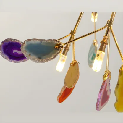 Wrought Iron Firefly Pendant Light in Modern Creative Style Sputnik Adjustable Chandelier with Agate Shade Image - 7