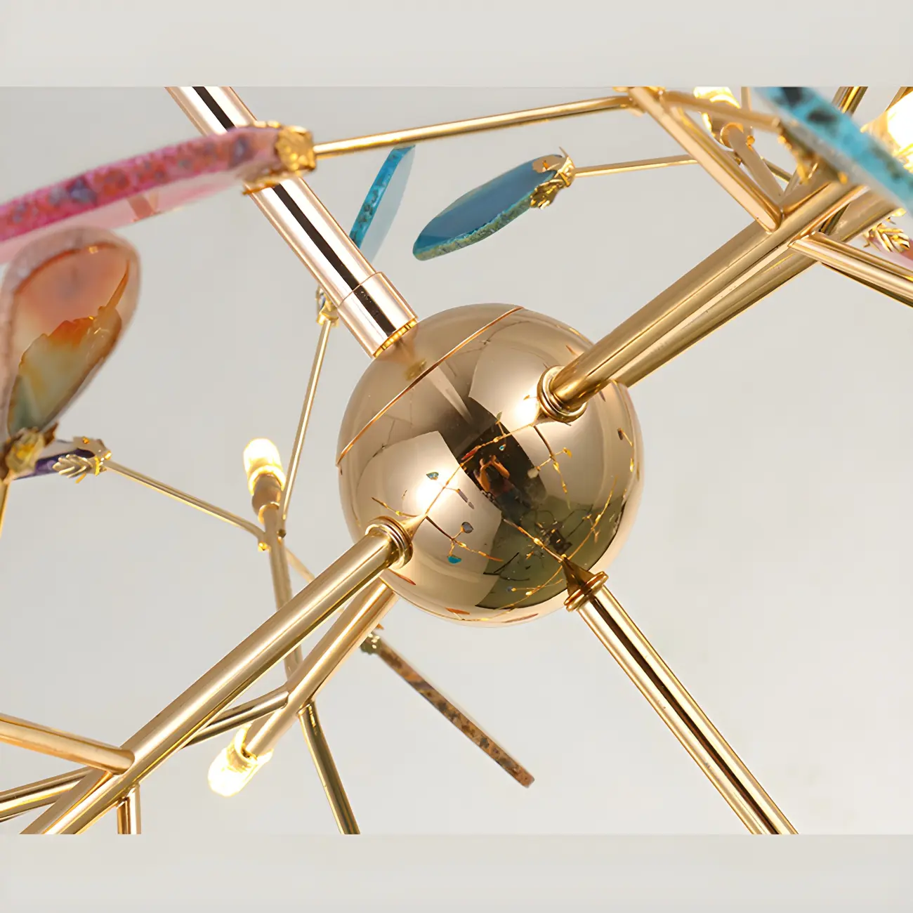 Wrought Iron Firefly Pendant Light in Modern Creative Style Sputnik Adjustable Chandelier with Agate Shade Image - 8 | homeyfad