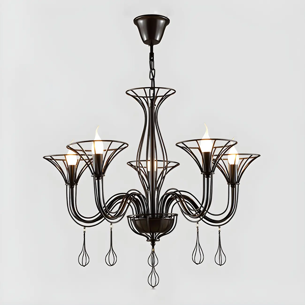 Black Metal Curved Design Modern Chandelier Fixture | homeyfad