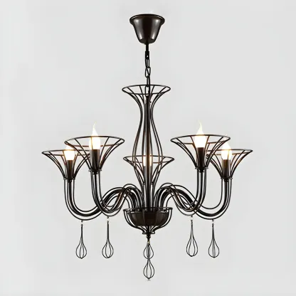 Black Metal Curved Design Modern Chandelier Fixture