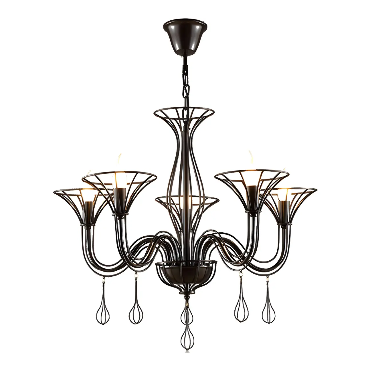 Black Metal Curved Design Modern Chandelier Fixture | homeyfad