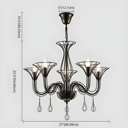 Black Metal Curved Design Modern Chandelier Fixture