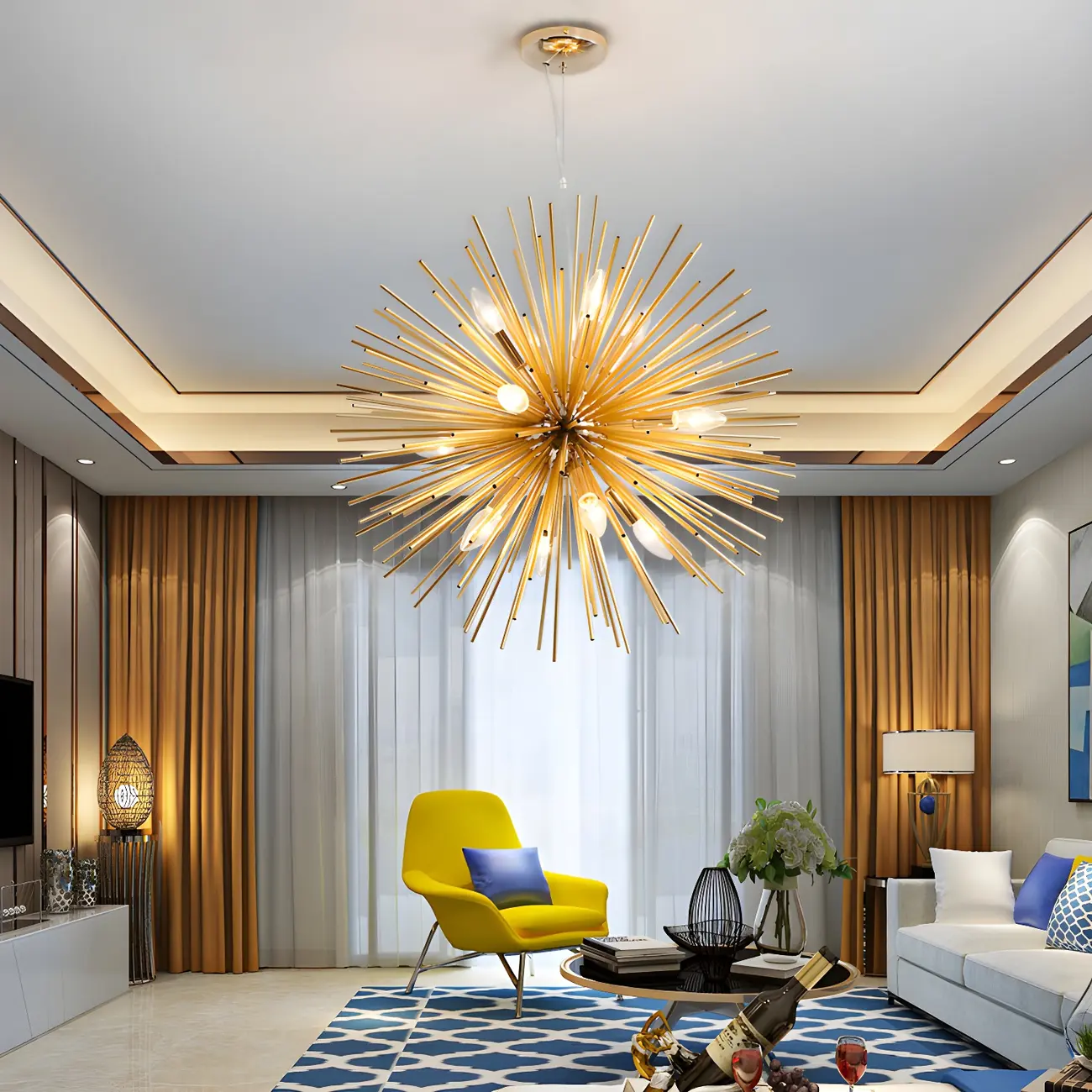 Gold Starburst Metal Modern Crystal Chandelier Light Image - 1 | homeyfad