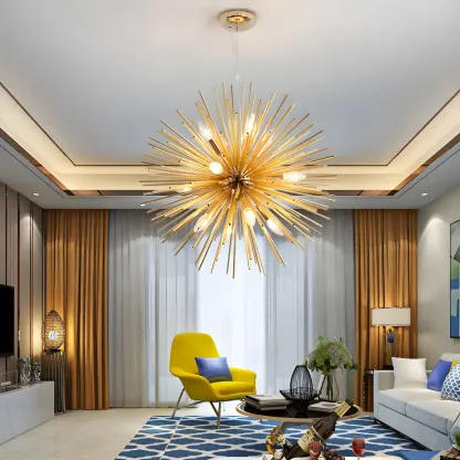 Gold Starburst Metal Modern Crystal Chandelier Light Image - 1