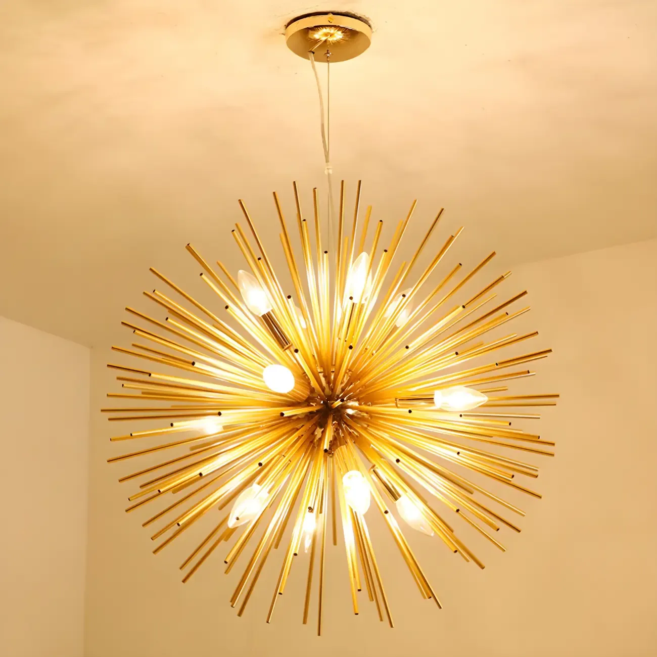 Gold Starburst Metal Modern Crystal Chandelier Light Image - 7