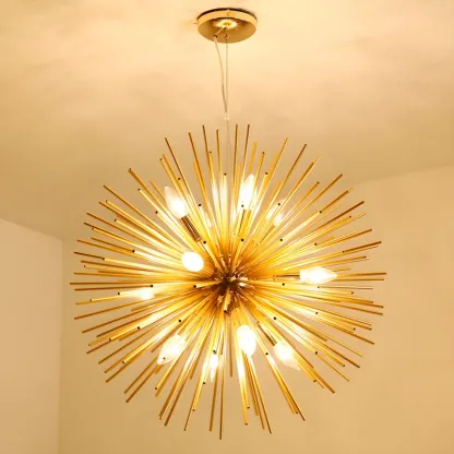 Gold Starburst Metal Modern Crystal Chandelier Light Image - 7