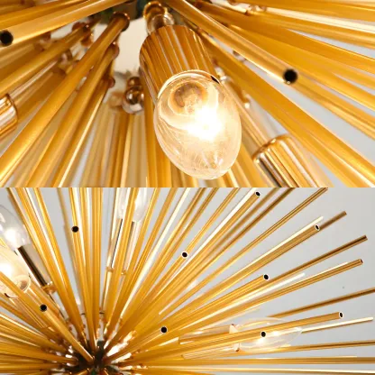 Gold Starburst Metal Modern Crystal Chandelier Light Image - 8
