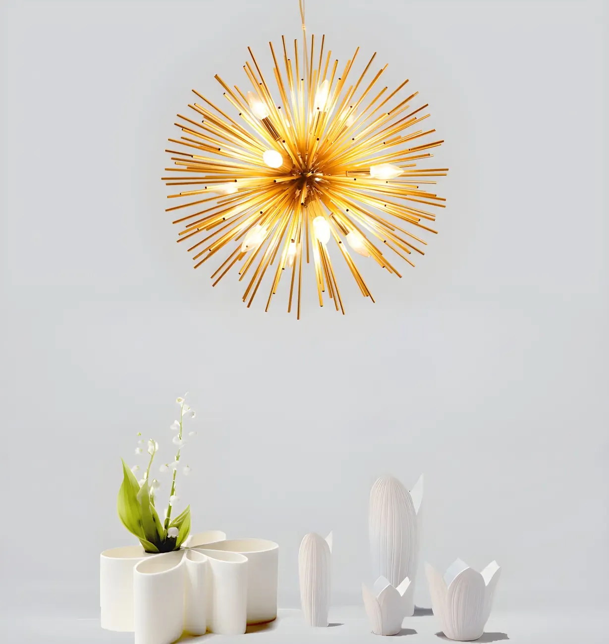 Gold Starburst Metal Modern Crystal Chandelier Light Image - 5