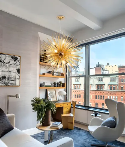 Gold Starburst Metal Modern Crystal Chandelier Light Image - 3