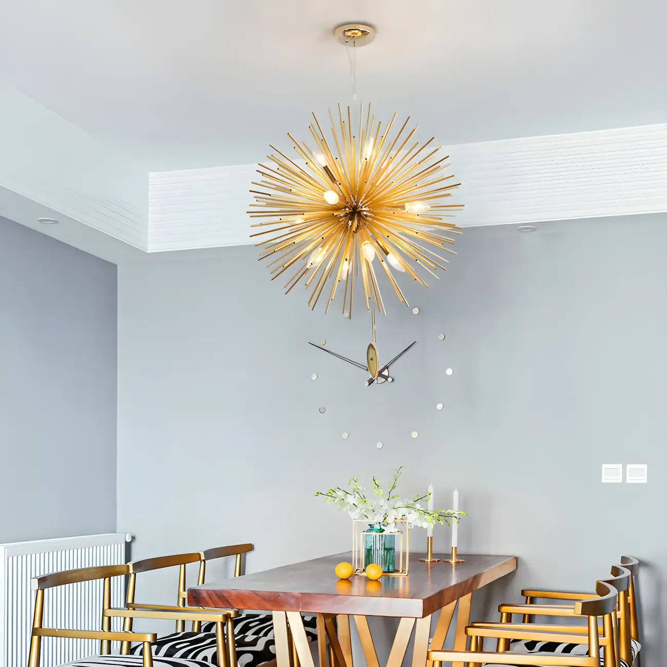 Gold Starburst Metal Modern Crystal Chandelier Light Image - 4
