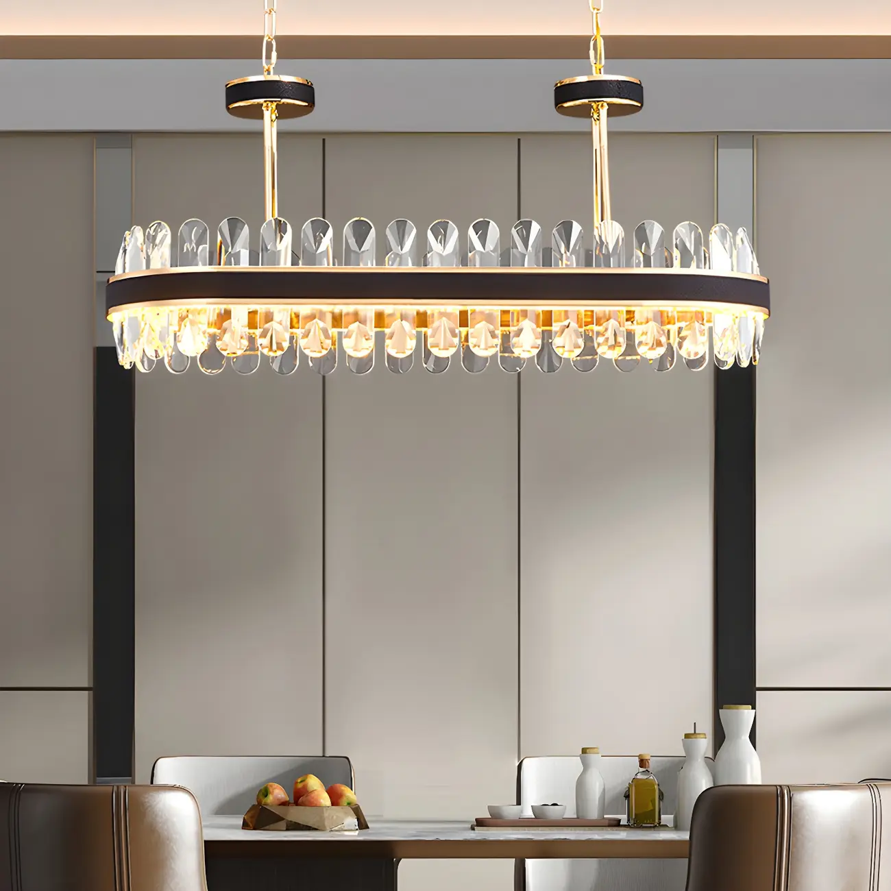 Geometric Black Crystal Linear LED Chandelier for Kitchen Image - 1 | homeyfad