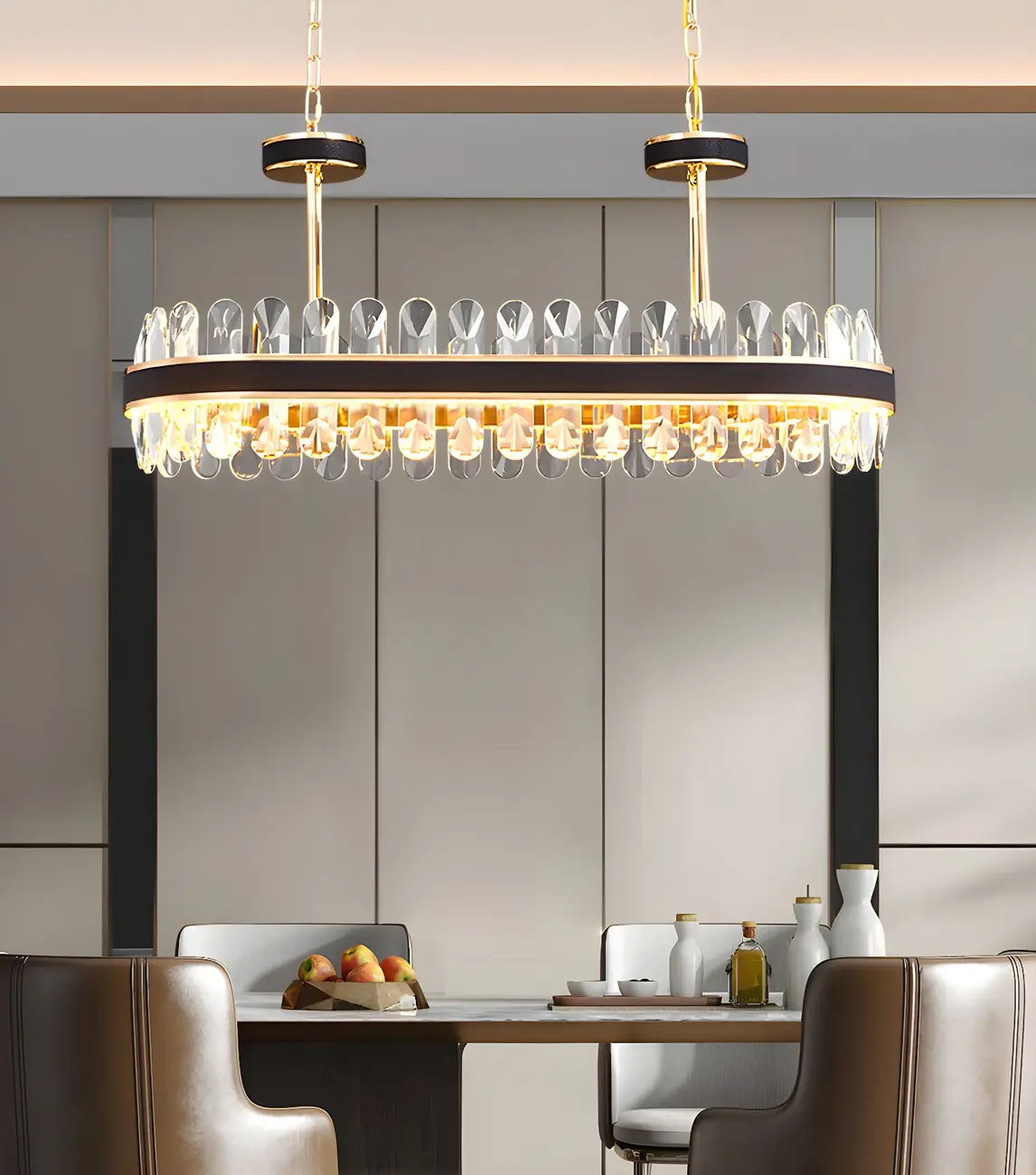 Geometric Black Crystal Linear LED Chandelier for Kitchen Image - 2 | homeyfad