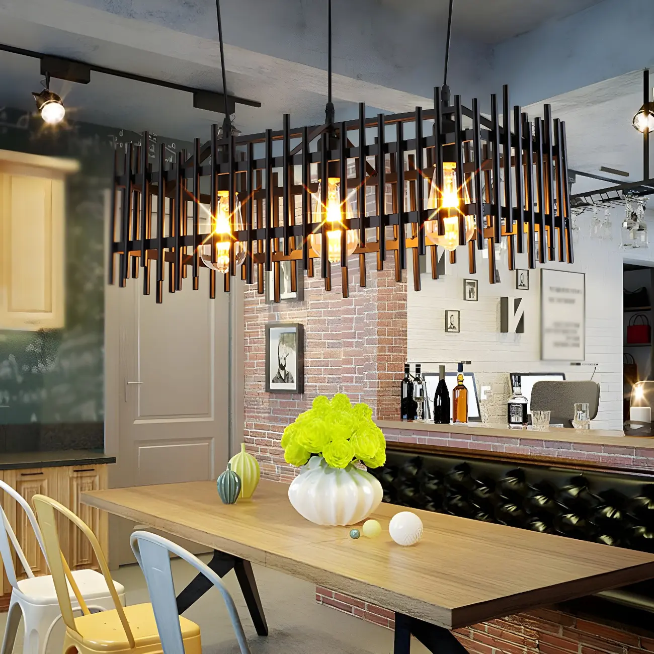 Industrial Black Metal Cage Chandelier for Kitchen Image - 1 | homeyfad