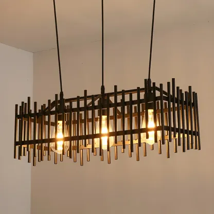 Industrial Black Metal Cage Chandelier for Kitchen Image - 2