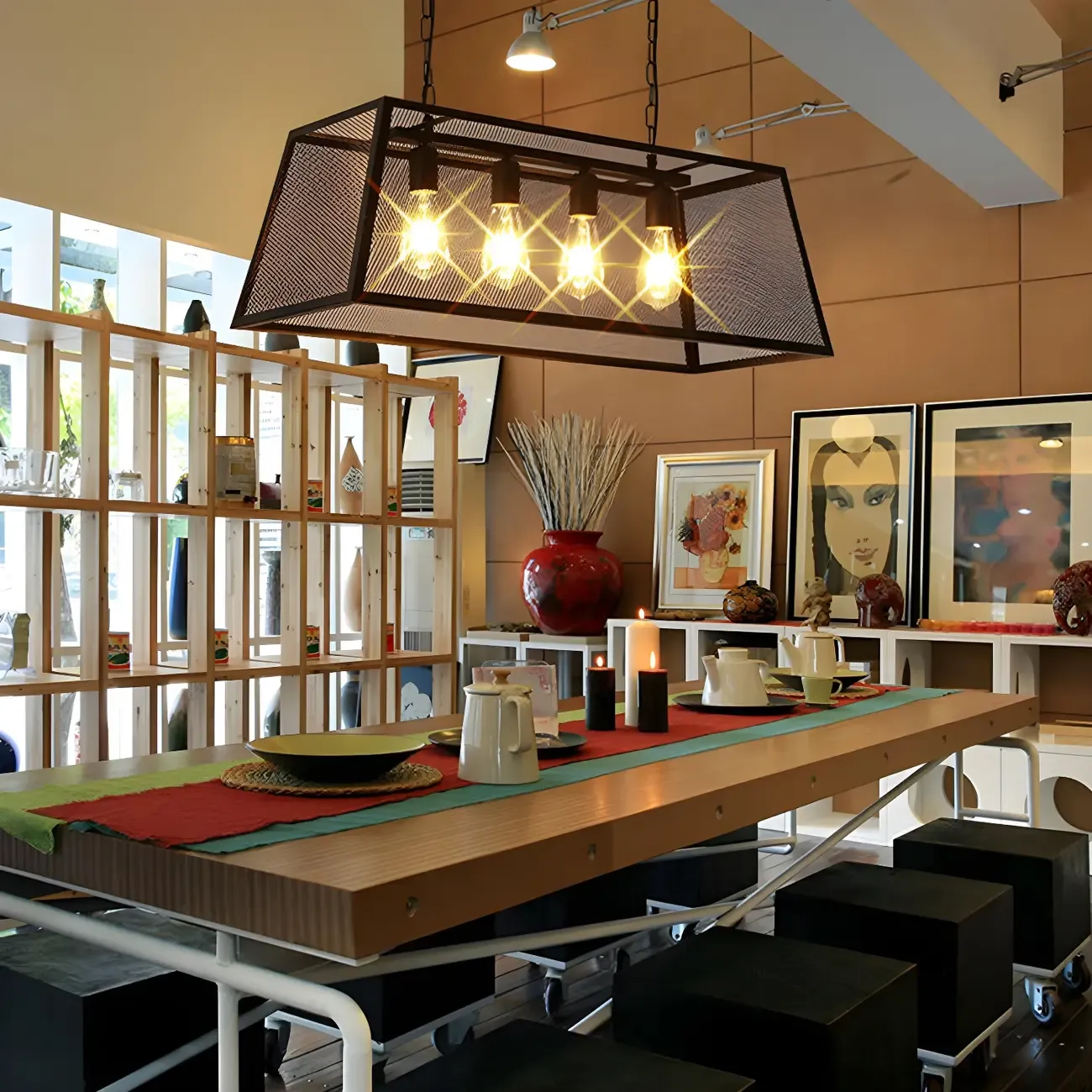 Industrial Black Metal Cage Chandelier for Kitchen Image - 4