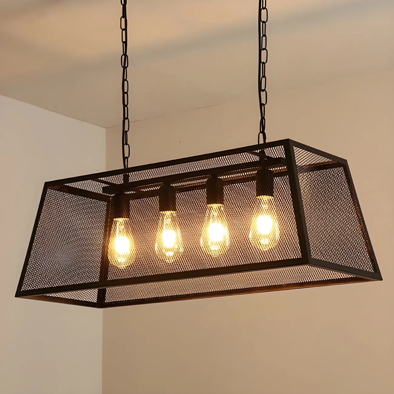 Industrial Black Metal Cage Chandelier for Kitchen Image - 5 | homeyfad