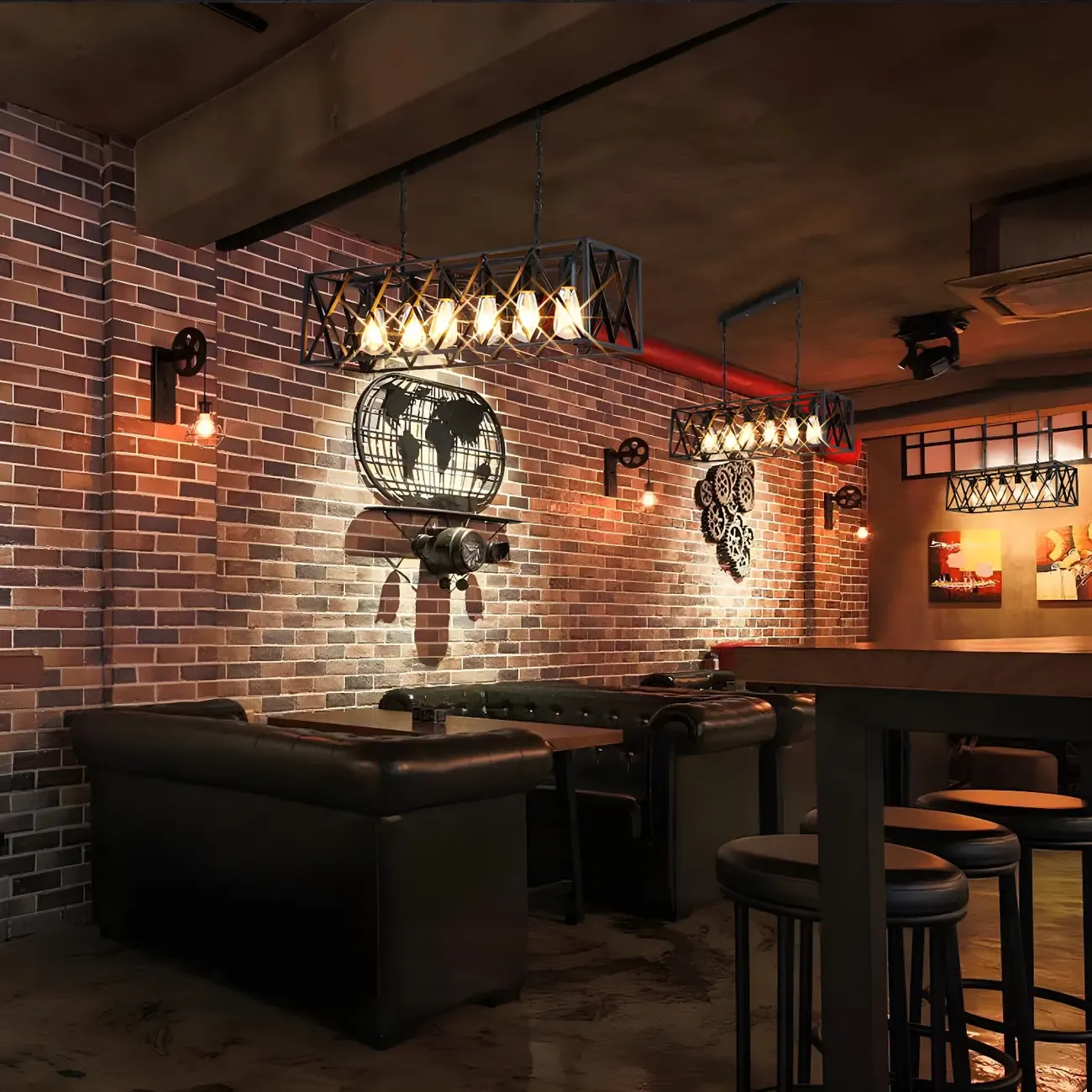 Industrial Black Metal Cage Chandelier for Kitchen Image - 6