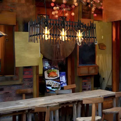 Industrial Black Metal Cage Chandelier for Kitchen Image - 7