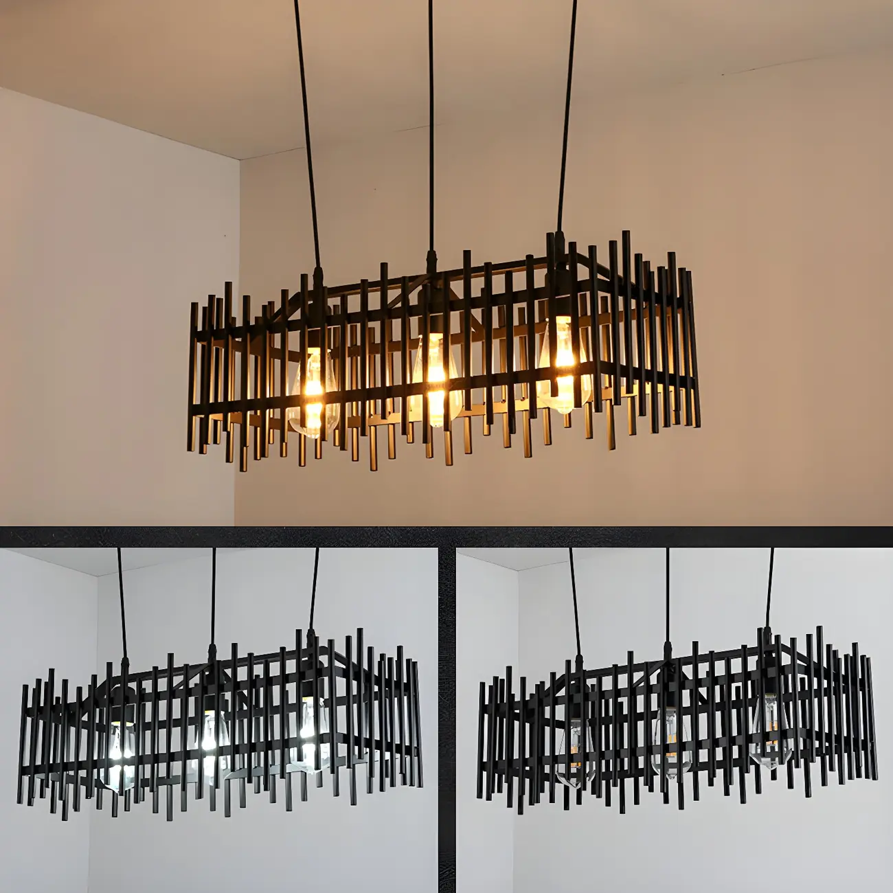 Industrial Black Metal Cage Chandelier for Kitchen Image - 10 | homeyfad