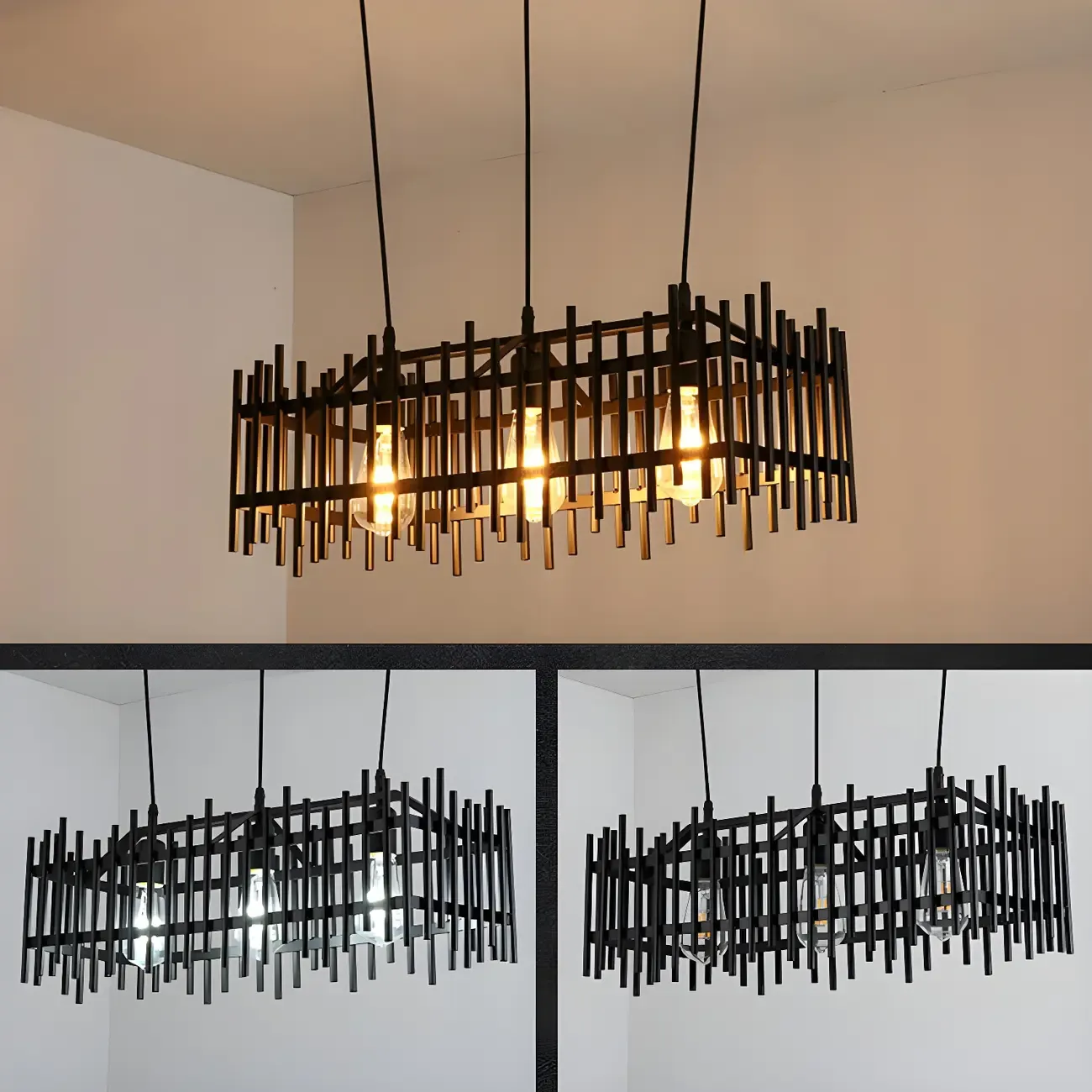 Industrial Black Metal Cage Chandelier for Kitchen Image - 10