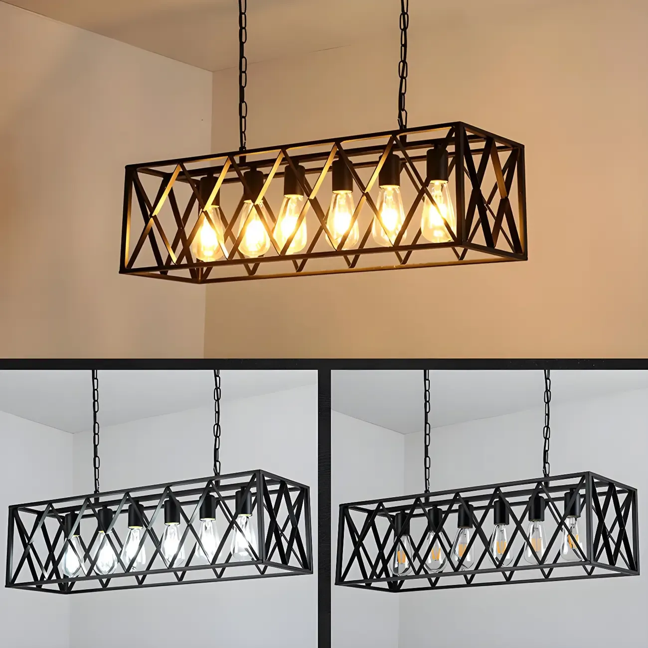 Industrial Black Metal Cage Chandelier for Kitchen Image - 11