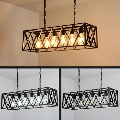 Industrial Black Metal Cage Chandelier for Kitchen Image - 11