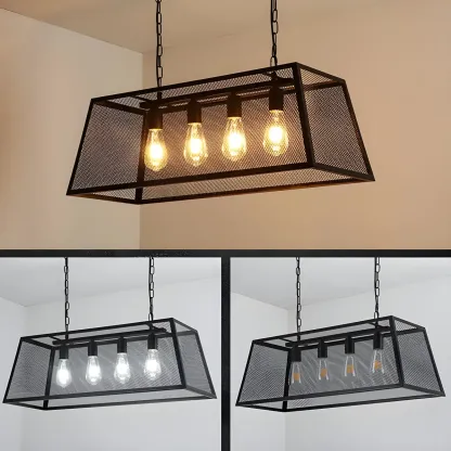 Industrial Black Metal Cage Chandelier for Kitchen Image - 12