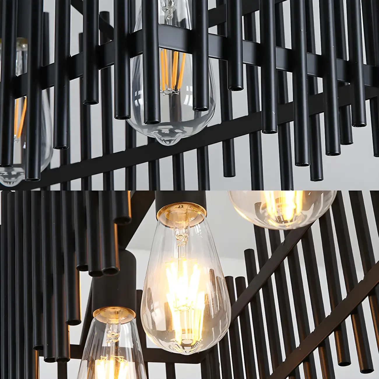 Industrial Black Metal Cage Chandelier for Kitchen Image - 14