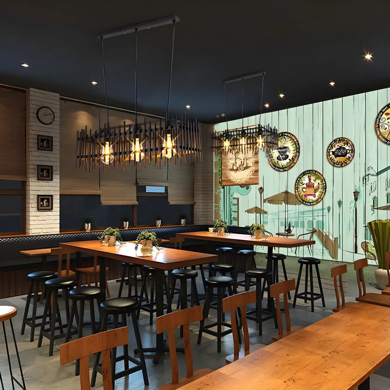 Industrial Black Metal Cage Chandelier for Kitchen Image - 15