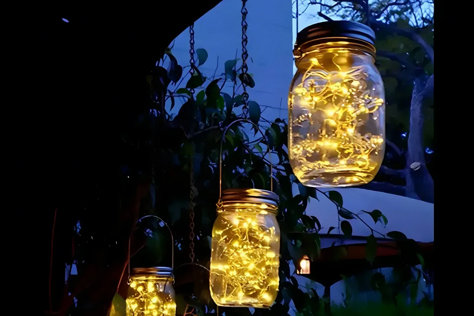 Glass Mason Jar Multi-Color Solar LED Outdoor Pendant Light