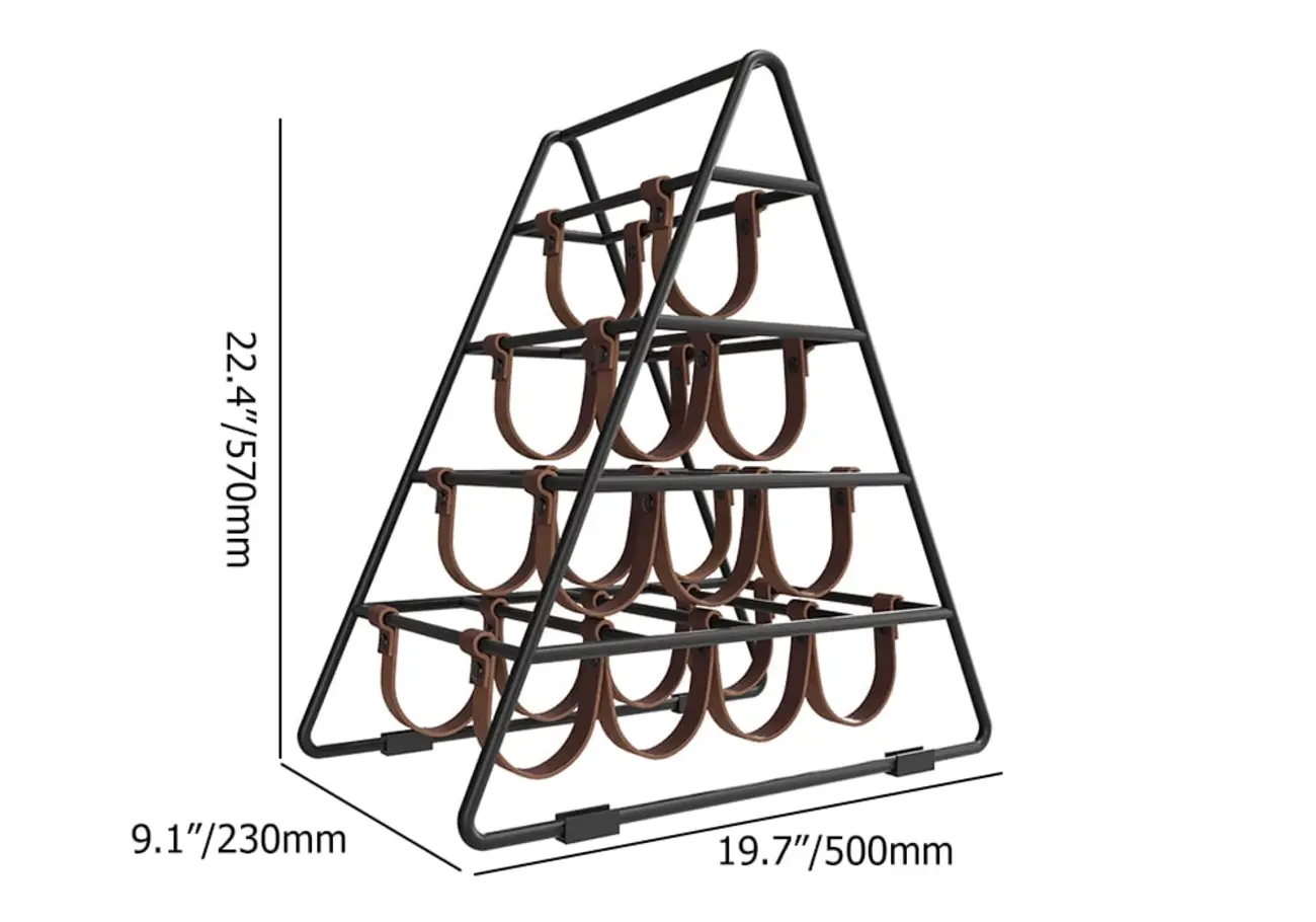 Industrial Black Metal Countertop Triangle 10 Bottles Wine Rack Holder Image - 6 | homeyfad