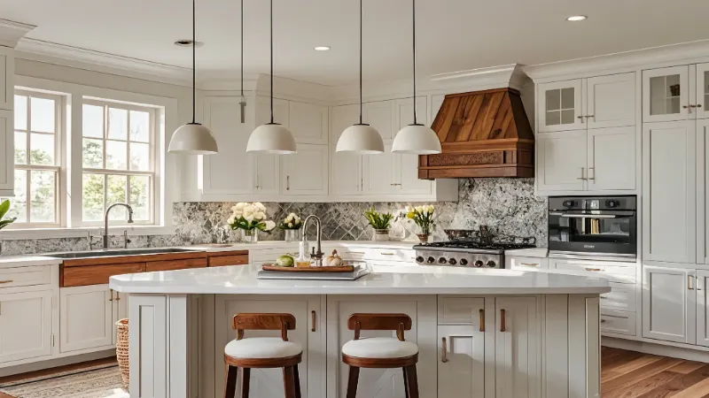 white and wooden cabinets