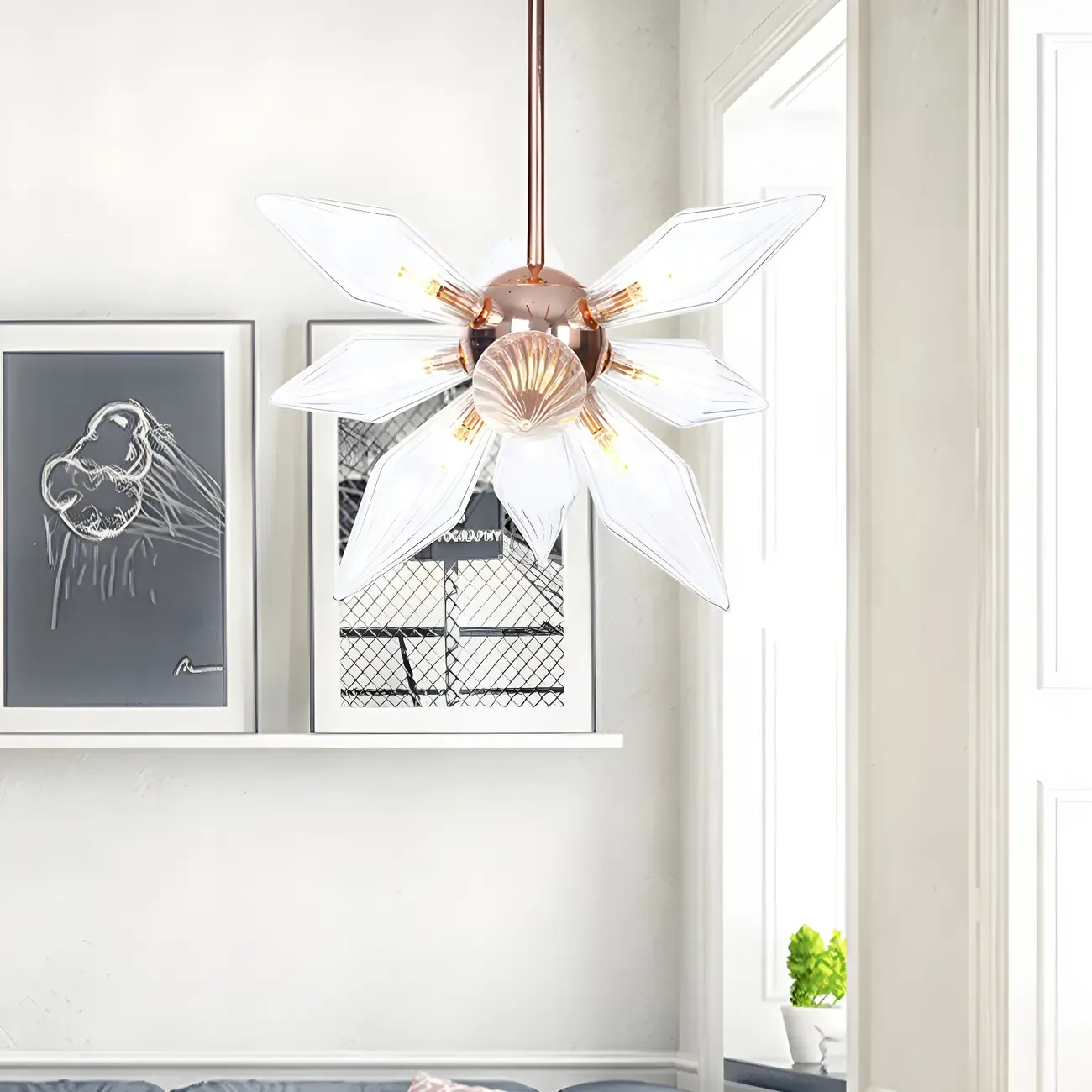 Modern Flower-Shaped Glass Chandelier for Living Room Image - 46