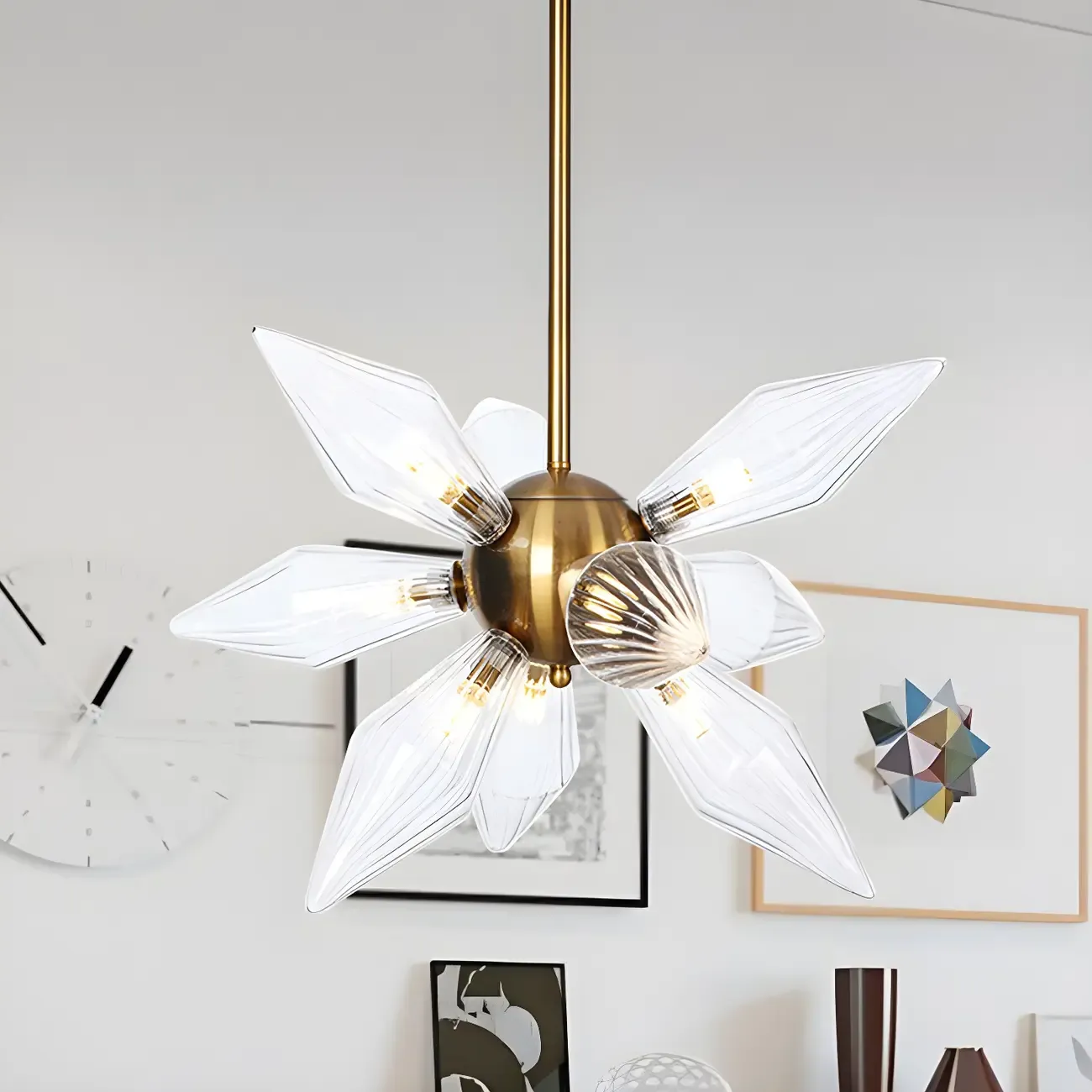 Modern Flower-Shaped Glass Chandelier for Living Room Image - 48