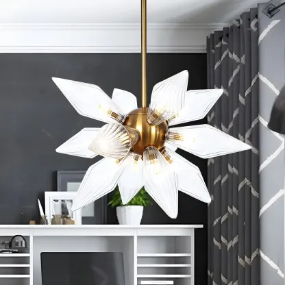 Modern Flower-Shaped Glass Chandelier for Living Room Image - 50