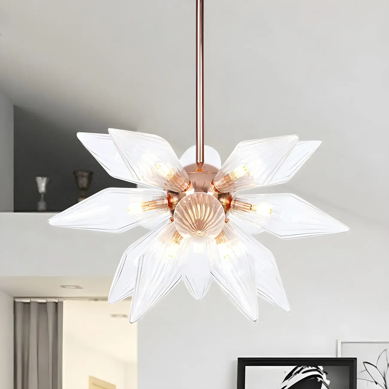 Modern Flower-Shaped Glass Chandelier for Living Room Image - 52