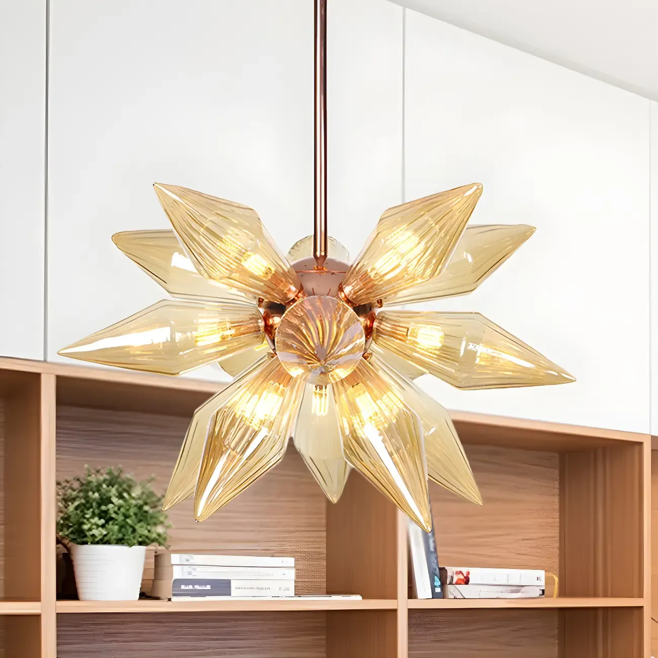 Modern Flower-Shaped Glass Chandelier for Living Room Image - 53