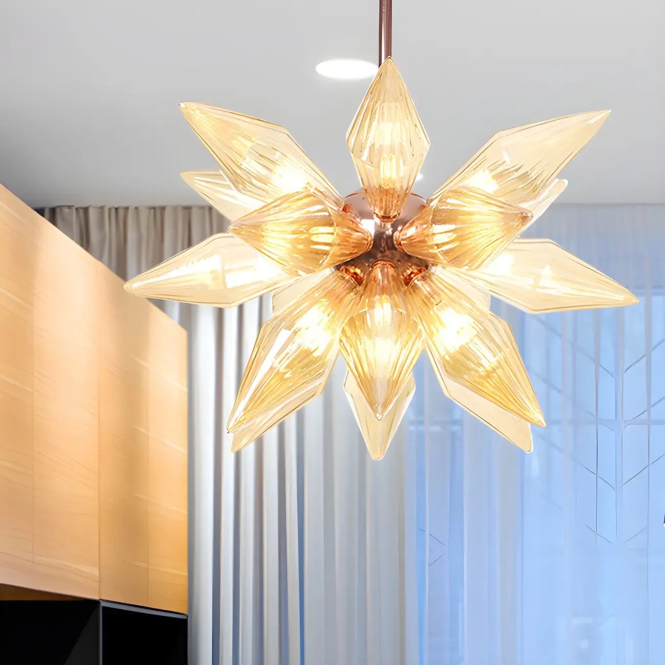 Modern Flower-Shaped Glass Chandelier for Living Room Image - 56