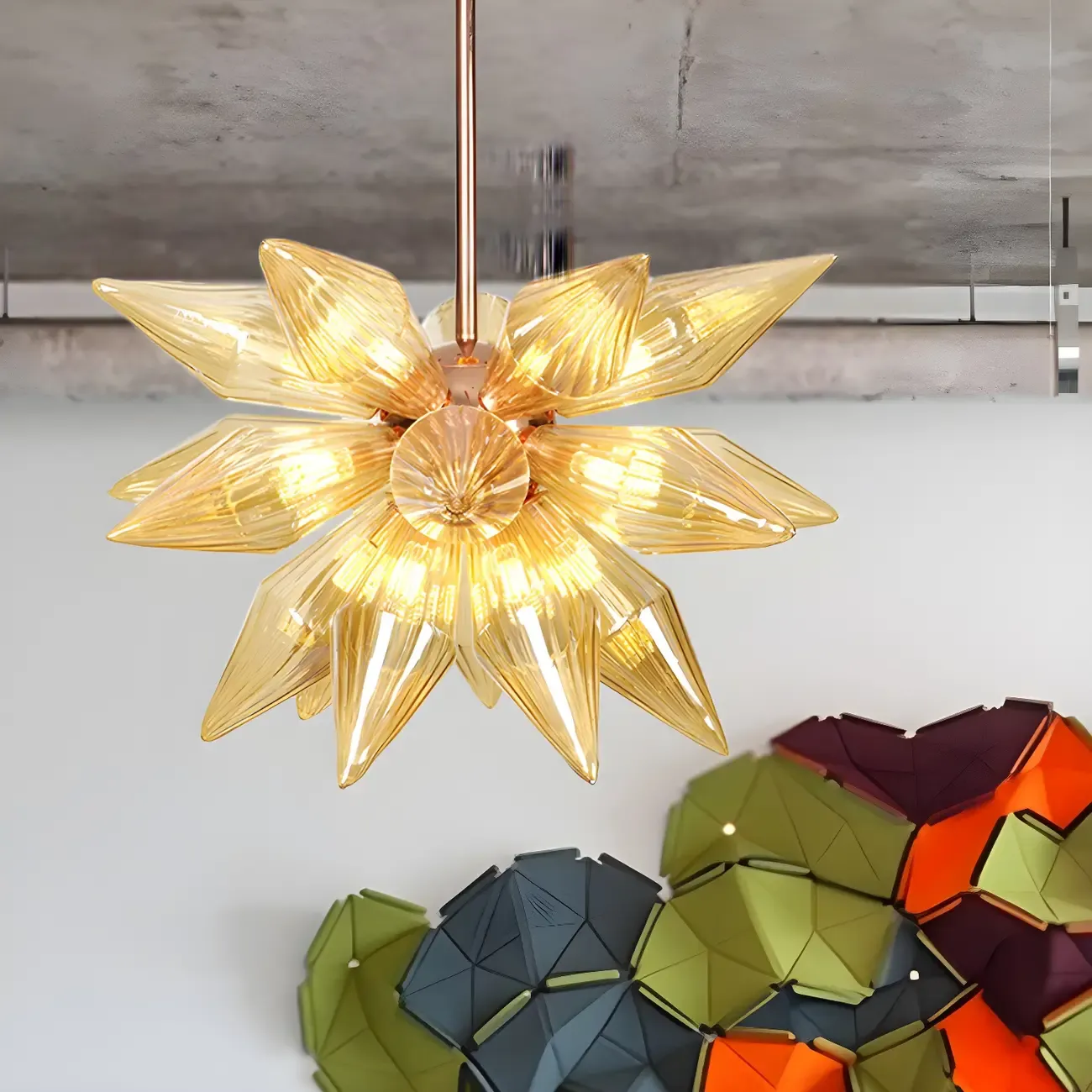 Modern Flower-Shaped Glass Chandelier for Living Room Image - 59