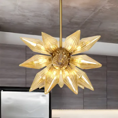 Modern Flower-Shaped Glass Chandelier for Living Room Image - 60