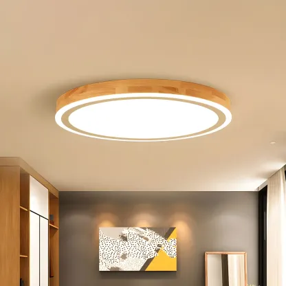 Contemporary Natural Wood LED Flush Ceiling Light Image - 1