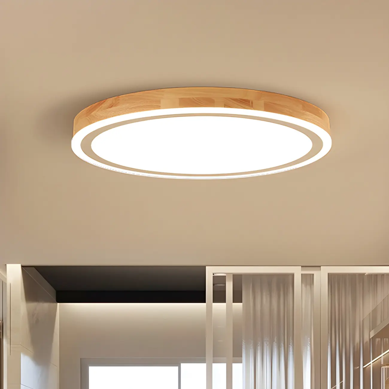 Contemporary Natural Wood LED Flush Ceiling Light Image - 2 | homeyfad