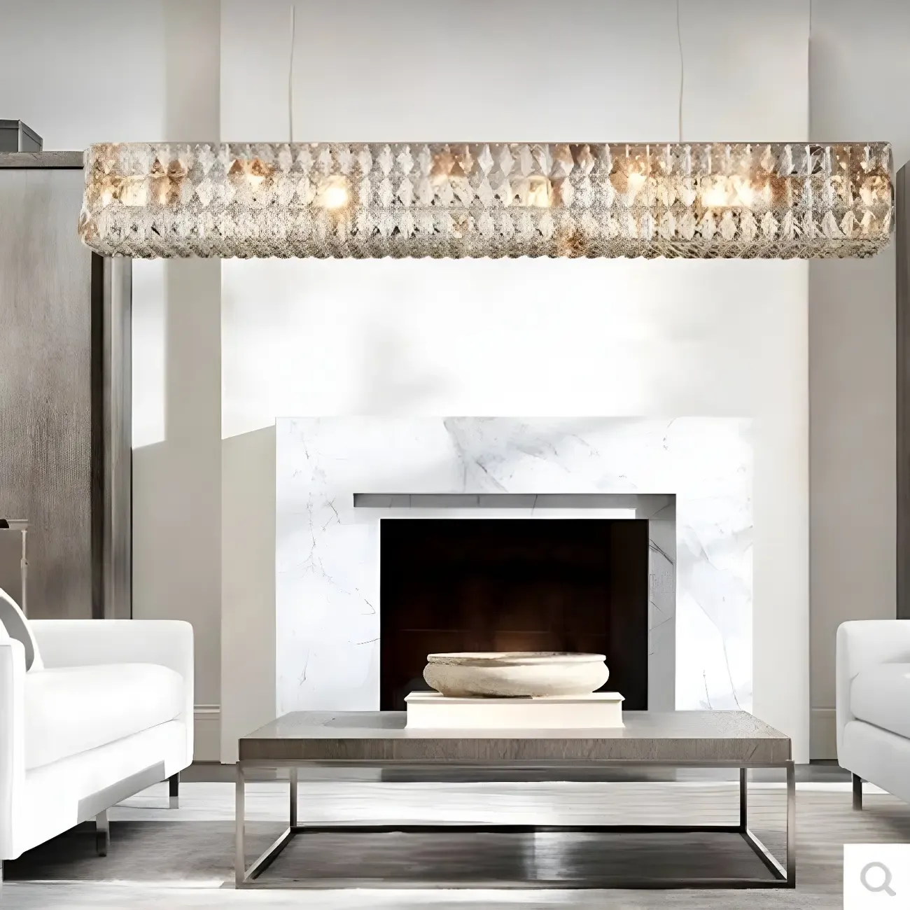 Modern Clear Crystal Rectangular Pendant Light Image - 5