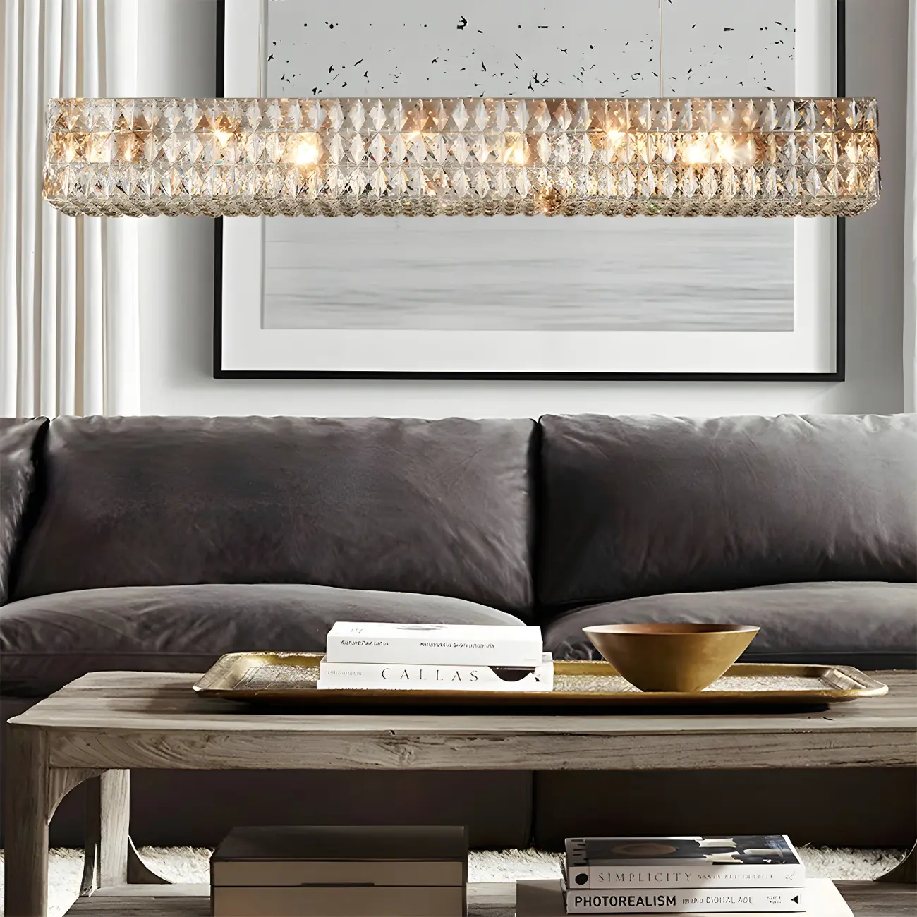Modern Clear Crystal Rectangular Pendant Light Image - 7 | homeyfad