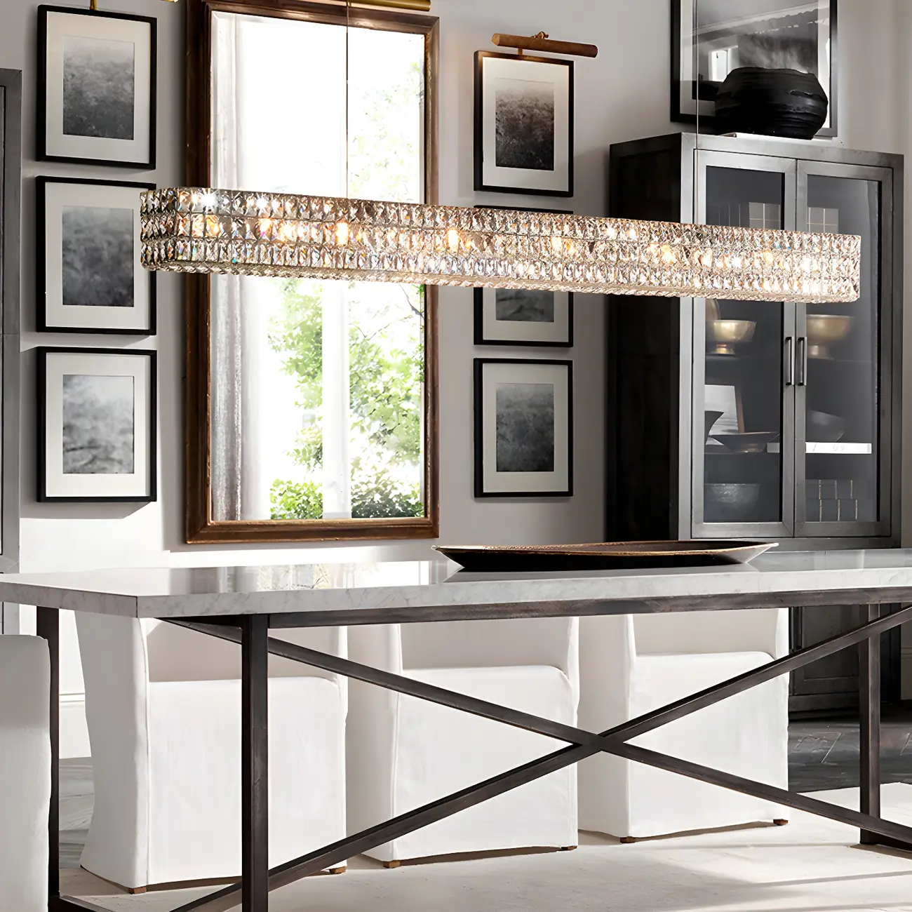 Modern Clear Crystal Rectangular Pendant Light Image - 8 | homeyfad