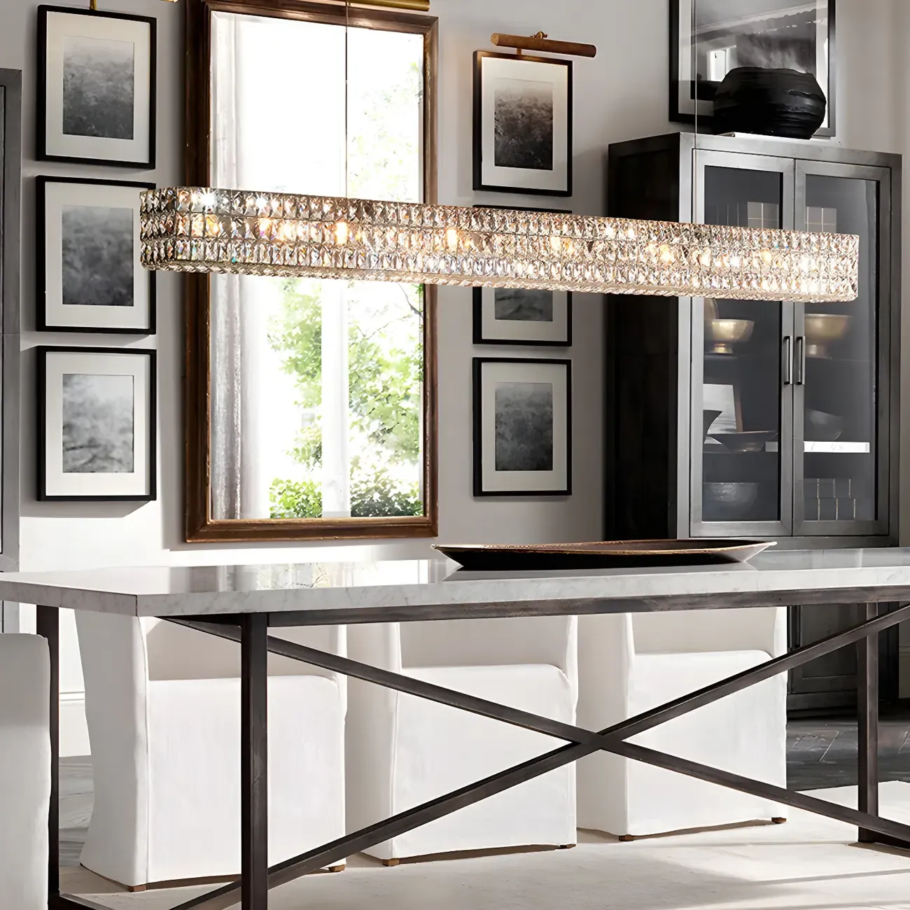 Modern Clear Crystal Rectangular Pendant Light Image - 8