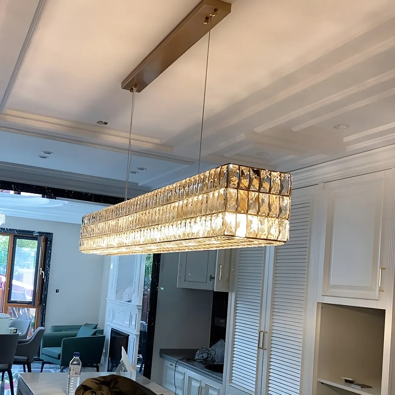 Modern Clear Crystal Rectangular Pendant Light Image - 9
