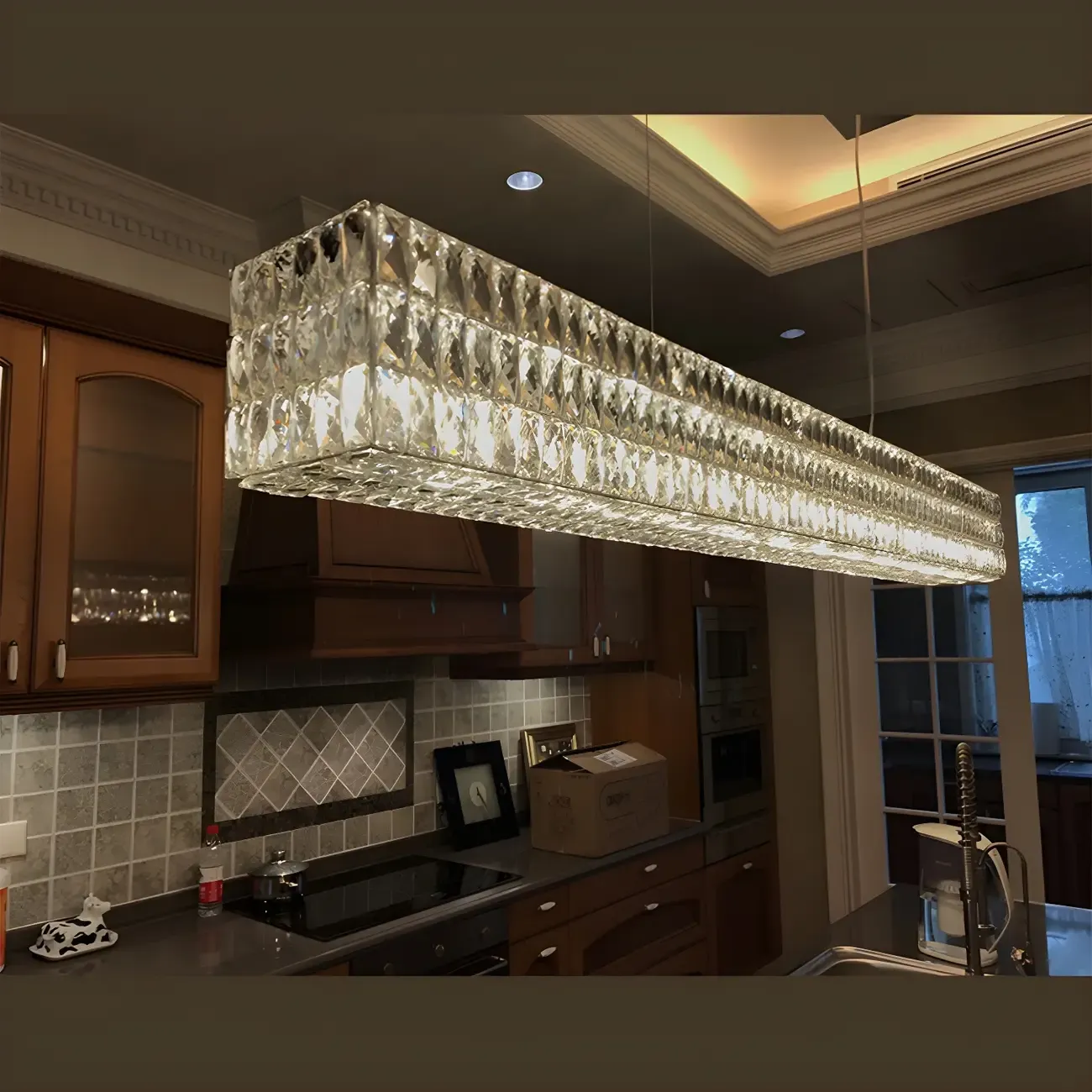 Modern Clear Crystal Rectangular Pendant Light Image - 13
