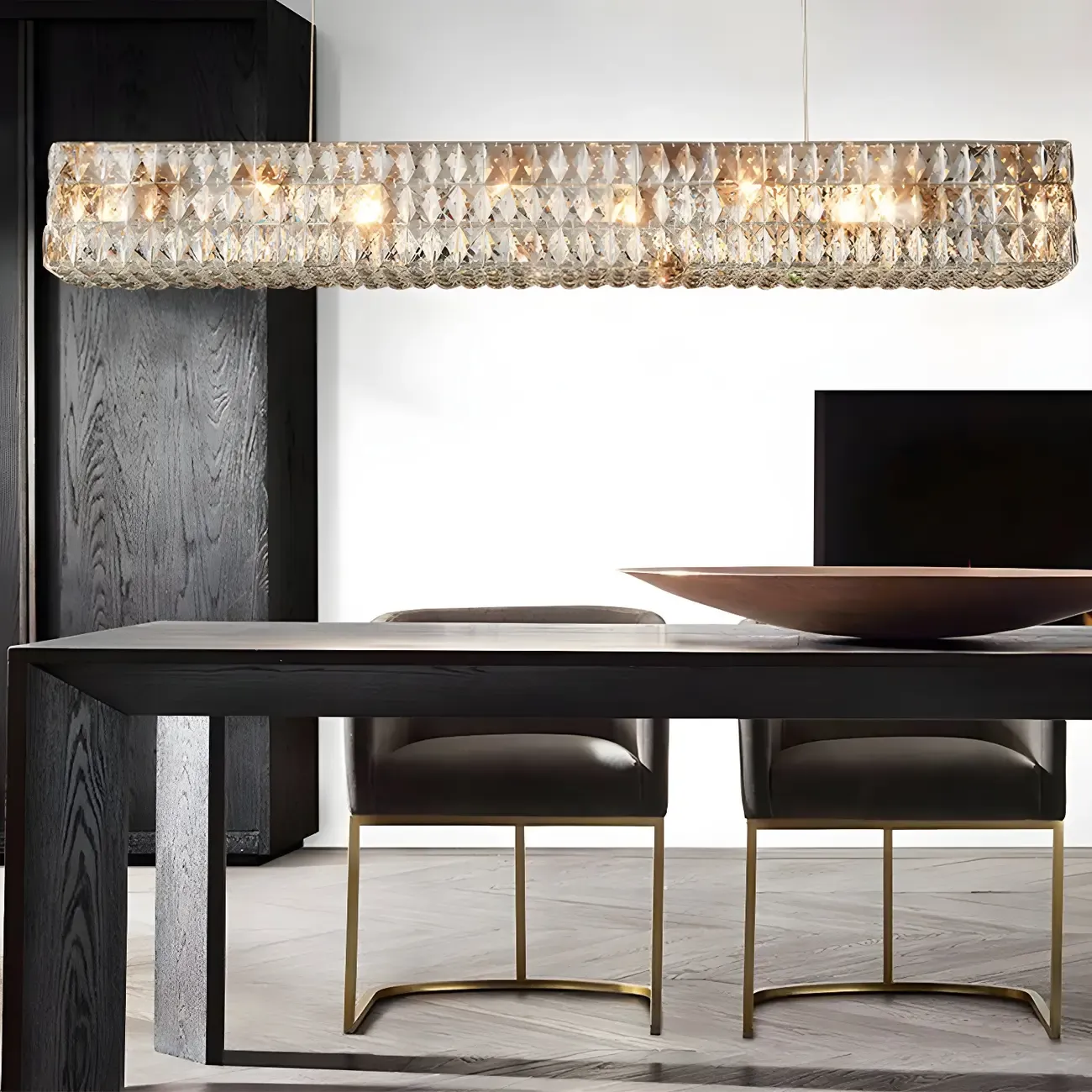 Modern Clear Crystal Rectangular Pendant Light Image - 15