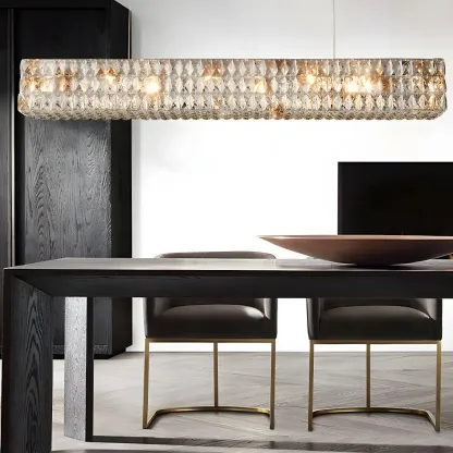 Modern Clear Crystal Rectangular Pendant Light Image - 15
